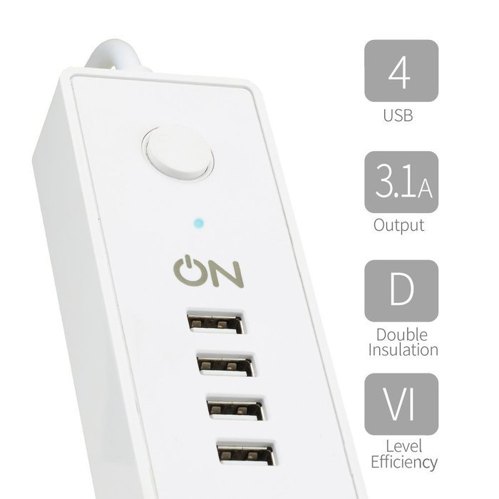 ON 3 AC Outlet Surge Protector Power Strip with 4 USB Charging Station, USB 3.1A Max Output with Level 6 Efficiency... N2