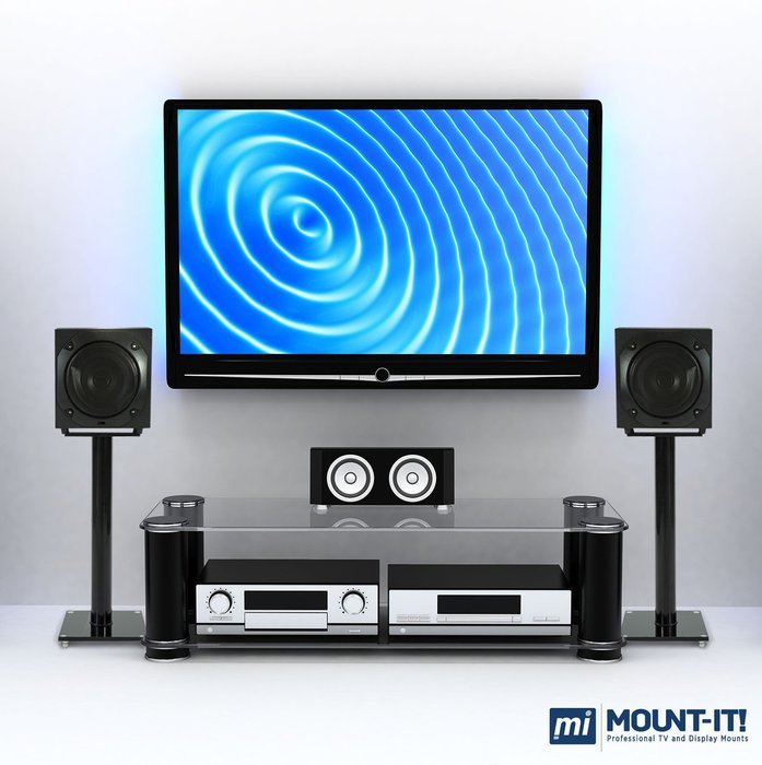 Mount-It! Floor Speaker Stands for Satellite Speakers and Surround Sound (5.1 and 2.1) Systems, Glass and Aluminum... N2
