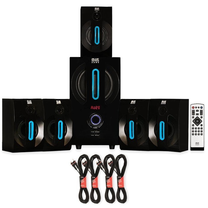 Blue Octave B52 Home Theater Powered 5.1 Bluetooth Speaker System with FM and 4 Extension Cables N2