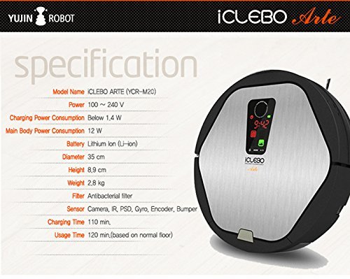 iClebo Arte YCR-M05-20 Floor Mapping Smart Robotic Robot Vacuum Cleaning Cleaner for Home / Office (Color Silver)