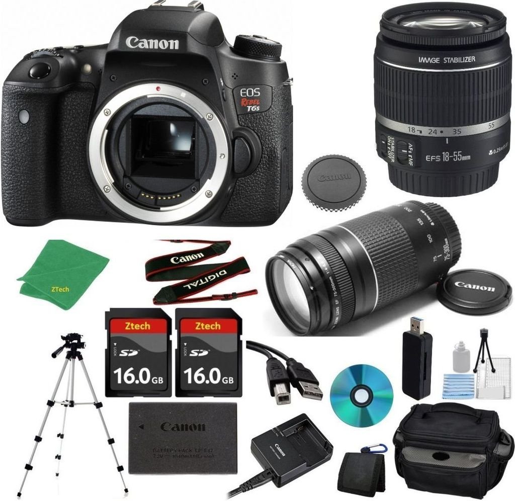 Canon EOS Rebel T6s Camera with 1855mm IS STM Lens + 75300mm III Zoom