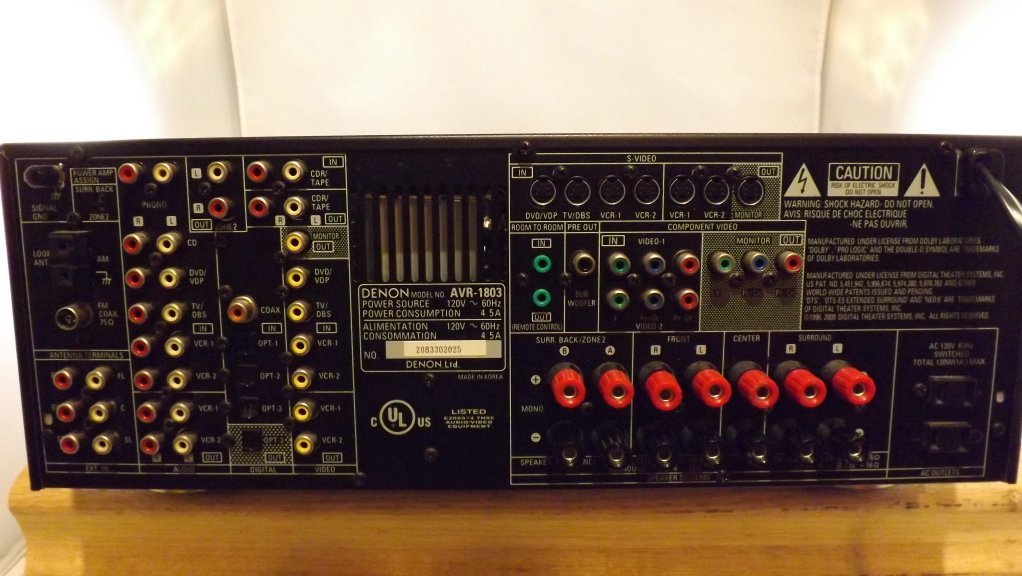 Denon AVR1803 A/V receiver with Dolby Digital EX, DTSES, and Pro