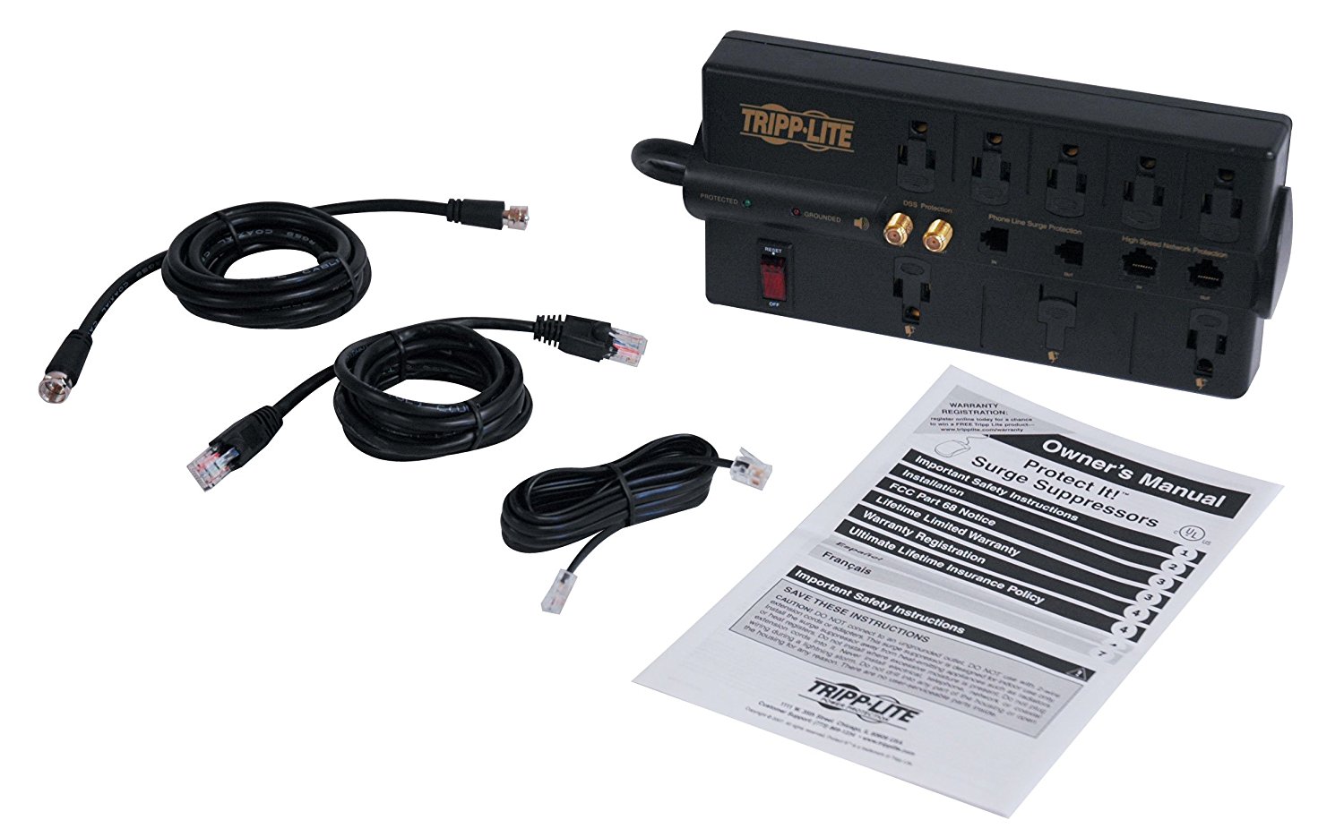 Tripp Lite 8 Outlet Surge Protector Power Strip, 8ft Cord Right Angle