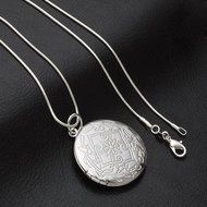 Women&#039;s Alluring Elegant Silver Plated Carving Locket Pendant Chain Necklace