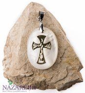 Cross Crucifix Pearl Pendant Mother of Pearl Handmade Amulet From Holy Land 1.2&quot;