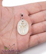 Cross Crucifix Pearl Pendant Mother of Pearl Handmade Amulet From Holy Land 1.2&quot; N2