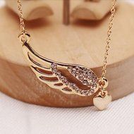 Fashion Women New Charm Jewelry Angel Wings Love Heart Pendant Chain Necklace