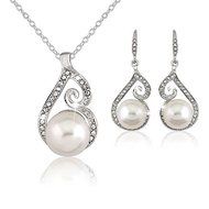 Elegant Womens Bridal Weddings Pearl and Jewelry Set Drop Necklace and Earrings N2