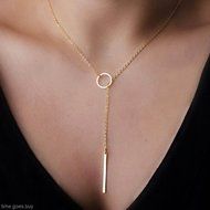 Gold Color Chic Jewelry Contracted Metal Ring Stick Pendant Lady Short Necklace N2