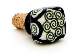 Polish Pottery Peacock Swirl Square Wine Cork