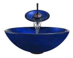 Aurora Sinks A34-ORB-V Bathroom Ensemble with Pop Up Drain, Foil Undertone Glass Vessel, Sink, Ring and Waterfall...