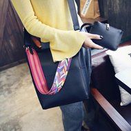 AutumnFall Women Shoulder Vintage Leather Female Bag Crossbody Shoulder Bags+Clutch Bag (Black) N12