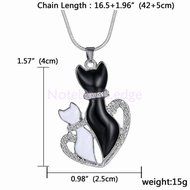 NEW Fashion Charm Black White Cat Rhinestone Heart Pendant Necklace Jewelry