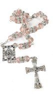 Car Rearview Mirror Rosary Light Pink Crystals Beads &amp; Zircons Cross Jerusalem