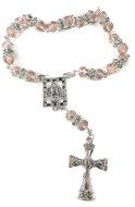 Car Rearview Mirror Rosary Light Pink Crystals Beads &amp; Zircons Cross Jerusalem N2