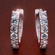 Women Jewelry White Gemstones Crystal 925 Silver Plated Hoop Earrings Fashion N3