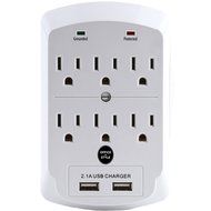 Surge Protector, Electronics Charging Station, 6 Outlet 2 USB Port Wall Adapter with Safety Indicator Lights -... N21