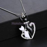 NEW Fashion Charm Black White Cat Rhinestone Heart Pendant Necklace Jewelry N2