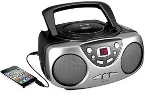 Sylvania SRCD243 Portable CD Player with AM/FM Radio, Boombox (Silver) N7