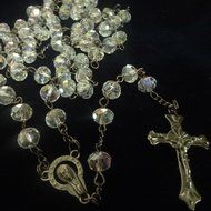 Uniquew AB Transparant Crystal Beads Rosary Catholic Necklace Church Holy Soil Medal &amp; Cross N2