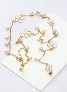 Elegant Women&#039;s Pearl Flower Sweater Chain Long Pendant Necklace Fashion Jewelry N3