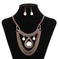 Womens Bubble Bib Statement Multi-layer Water drop Collar Necklace Earrings Set