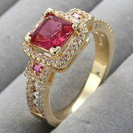 New Women Fashion 18k Yellow Gold Plated Princess Cut Ruby Ring Wedding Jewelry (7) N2