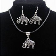 Tibet Silver Chinese Style Elephant Pendant Necklace Earring Hook Jewellery Set