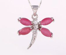 Chic Silver Pink Opal Butterfly Necklace Charm Women Jewelry New