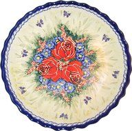 Boleslawiec Stoneware - Polish Pottery Pie Plate or Quiche Baker - Eva&#039;s Collection &quot;Wild Roses&quot;