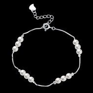 Women Fashion 925 Sterling Silver Pearl Chain Bracelet Beautiful Jewelry Gift N2