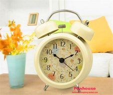 Surborder Shop Creative Twin Bell Analog Alarm Clock Battery Operated - Loud Alarm Clock 3&quot; Beige N9