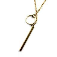 Gold Color Chic Jewelry Contracted Metal Ring Stick Pendant Lady Short Necklace N3