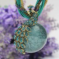 Latest Elegant Millet Chain Crystal Peacock Gem Pendant Necklace Jewelry Blue N5