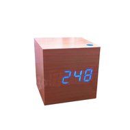 Autek Popular Cube USB Wood Wooden LED Alarm Digital Desk Clock with sound control (Bamboo Blue)