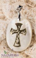 Cross Crucifix Pearl Pendant Mother of Pearl Handmade Amulet From Holy Land 1.2&quot; N3