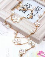 Elegant Women's Pearl Flower Sweater Chain Long Pendant Necklace Fashion Jewelry N4