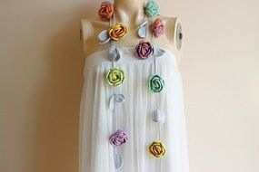 Rose Scarf-Rose Crochet Scarf-Navy White Red Roses With Grey Leaves-Lariat Necklace - Christmas Gift For Her Girlfriend... N6