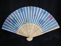 Cloth Hand Fans with Bamboo Slats-blue