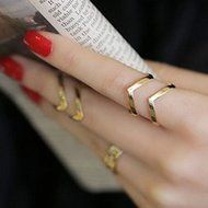 Spritech(TM) 2 Sets Fashion Personality Adjustable Size Triangle Metallic Rings Bling Luxury Rhinestone Plain... N3