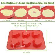 Cupcake Pan, Silicone Cake Mold with Steel Edge 4 Packs 24 Cups Silivo Muffin Mold Round, Heart, Spiral, Flower...