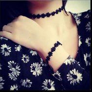 Women Sexy Fashion Vintage Daisy Flower Choker Black Lace Chain Necklace New CH N4