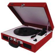 New JENSEN JTA-410-R Portable 3-Speed Stereo Turntables with Built-in Speakers (Red)