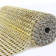 24 Rows Wedding Diamond Mesh Wrap Roll Sparkle Rhinestone Looking Ribbon 4.6&#039;&#039;,Golden