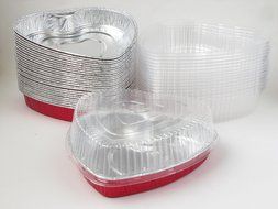 Disposable Aluminum Heart Shaped Baking/Cake Pan with Clear Plastic Lid (5) N2