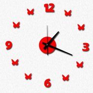 MuLuo Living Room Wall Clock Watch 3D DIY Acrylic Mirror Wall Stickers Watches Home Decor red N4