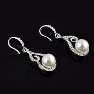 Elegant Womens Bridal Weddings Pearl and Jewelry Set Drop Necklace and Earrings N4