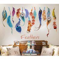 Feather Wall Stickers Removable DIY Mural Creative Background Colourful Living Room Decor Good Luck N2