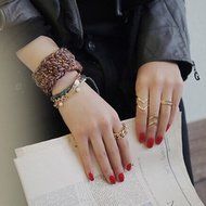 Spritech(TM) 2 Sets Fashion Personality Adjustable Size Triangle Metallic Rings Bling Luxury Rhinestone Plain... N4