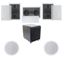 5.1 Home Theater Flush Inwall Speakers with Amplified Subwoofer- 2 Inwall 6.5" 2way Speakers, 1 Inwall Dual 5.25...